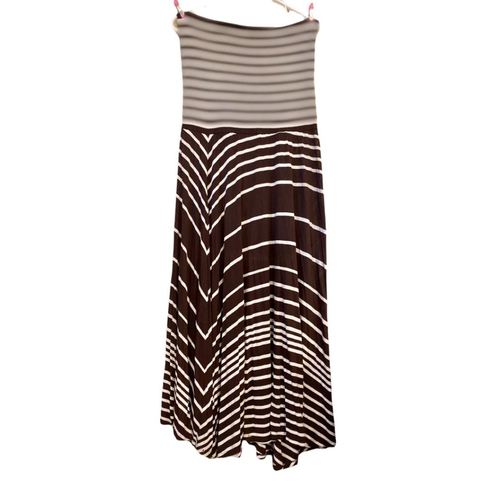 INC International Concepts Brown and White Striped Boho Maxi Skirt